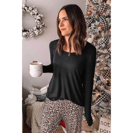 Long Sleeve Top and Leopard Print Pants Lounge Set