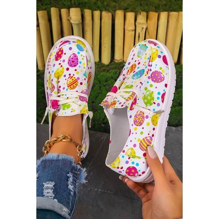 Easter Eggs Printed Square Toe Slip On Canvas Flats