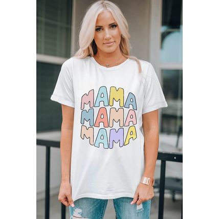 White MAMA Slogan Print Crew Neck Casual T Shirt