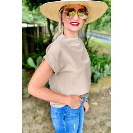 Oatmeal Plain Crew Neck Loose Fit Casual Top