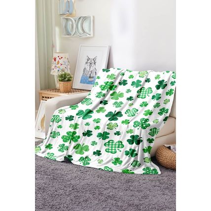 White St. Patrick Clover Print Nap Blanket 130*150cm