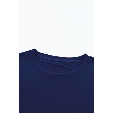 Blue Casual Plain Crew Neck Tee