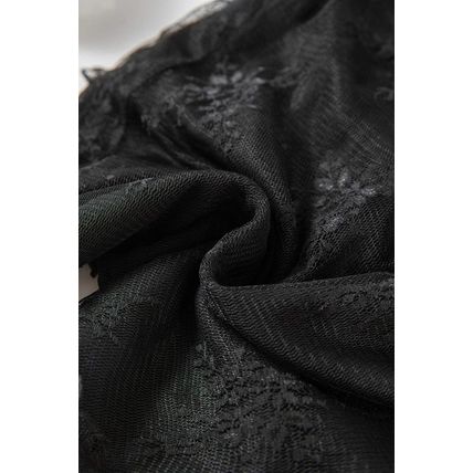 Black Lace Mesh Crochet Splicing Slim Fit Long Sleeve Blouse