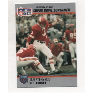 PRO SET 1990 Super Bowl Supermen card No.122 Jan Stenerud, Chiefs