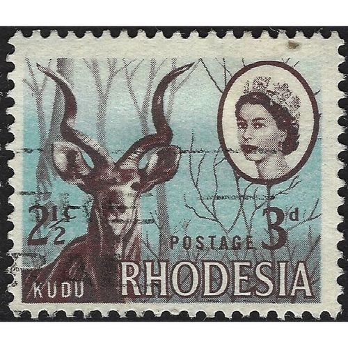 RHODESIA, MAMMALS, Kudu, Tragelaphus strepsiceros, blue 1966, 3d, #3