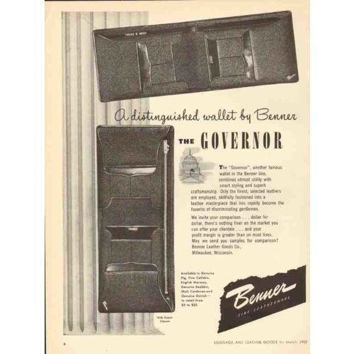 benner leather goods company 1950 the governor wallet vintage ad