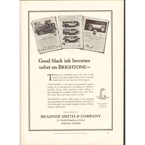 bradner smith company 1926 brightone velvet printing paper vintage ad