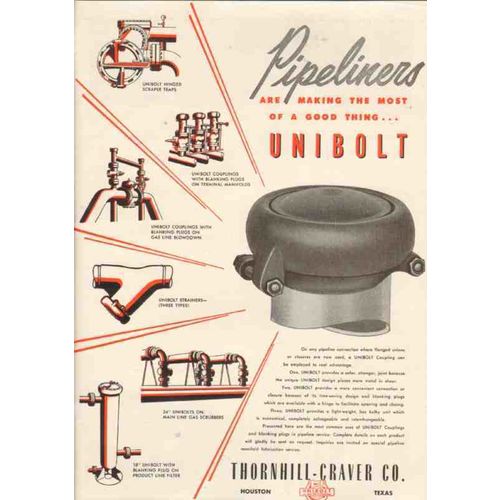 thornhill-craver company 1950 unibolt pipeliners gas oil vintage ad