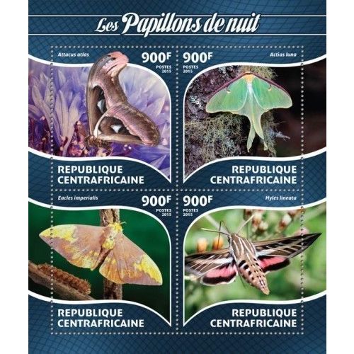 CENTRAL AFRICA 2015 SHEET MNH MOTHS BUTTERFLIES PAPILLONS BORBOLETAS INSECTS