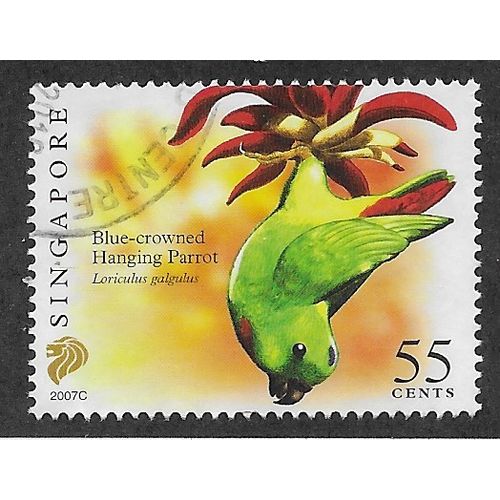 SIN 2007 55c 'BIRDS -BLUE CROWNED HANGING PARROT' FINE USED (EBID61-812)
