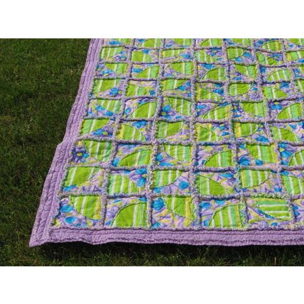 Drunkards Path Rag Quilt 1226 Purple Green 46 x 62 Fabric Quiltpolice