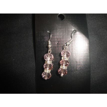 Three graceful Czech clear pink with clear crystal glass earrings