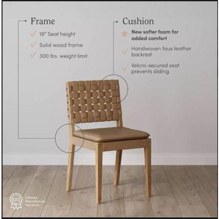 Nathan James "Cohen" 19" Seat Height- Dining Chair - Light Brown Woven Faux Leat