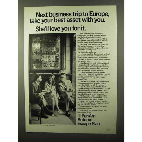 1971 Pan Am Airlines Ad - Business Trip to Europe
