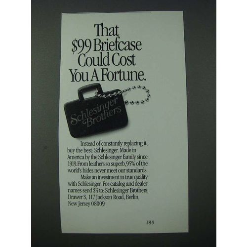 1986 Schlesinger Brothers Briefcase Ad - Could Cost You a Fortune