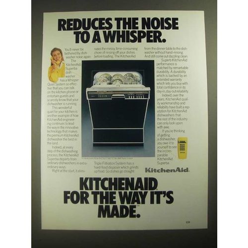 1987 KitchenAid Superba Dishwasher Ad - Reduces the Noise
