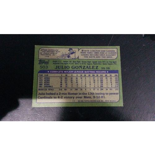 1982 Topps Card # 503 Julio Gonzalez Very Good-Excellent (4) St Louis Cardinals