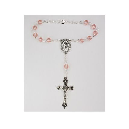 Rose Auto Rosary, October Birthstone with Two Free Holy Cards