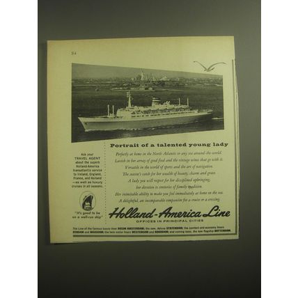 1959 Holland-America Line Ad - Portrait of a talented young lady