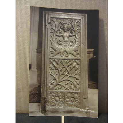 WOOD CARVING, CROWCOMBE CHURCH, Somerset. vintage used postcard 1934 pm =