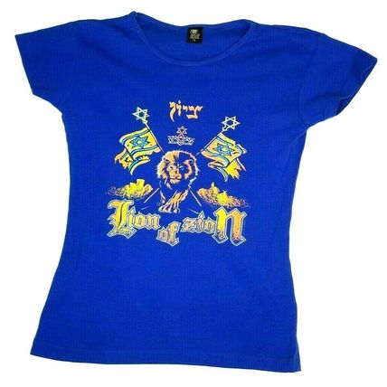 Girl's Large Blue T Shirt Lion of Zion (T9H)