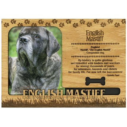 English Mastiff Engraved Wood Picture Frame Magnet