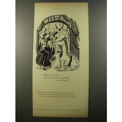 1954 United Aircraft Corporation Ad - cartoon by Barney Tobey - Mardi Gras