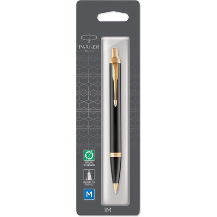 Parker IM Ballpoint Pen 1975556, Black Lacquer Gold Trim, Med Point [New&Sealed]
