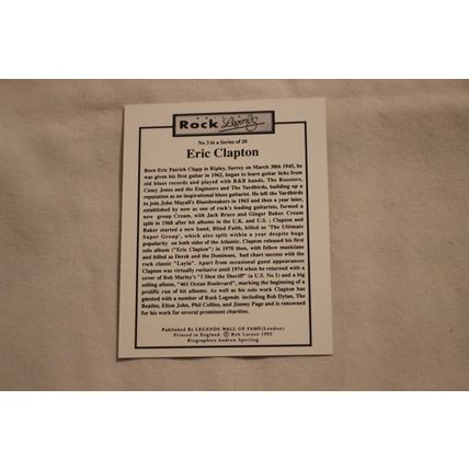 Eric Clapton 1992 Wall of Fame ROCK LEGENDS NO. 3
