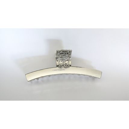 Long shiny silver tone filigree metal hair claw clip