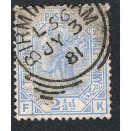Sg157wi 21/2d Blue plate 21 scarce watermark inverted "F-K" good- fine used (SC)