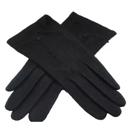 Ladies Gloves Black with Seed Bead Detail 23.5 CM Clothing Accessory Winter