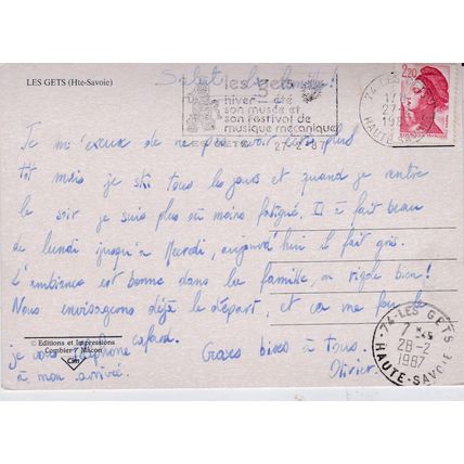 Les Gets France Postcard posted 1987 VGC