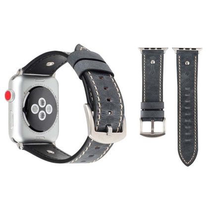Crowe Star Embossing Texture Genuine Leather Wrist Watch Band for Apple Watch Se
