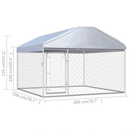 vidaXL Outdoor Dog Kennel – Heavy Duty Puppy Cage with Roof Cover | Galvanized