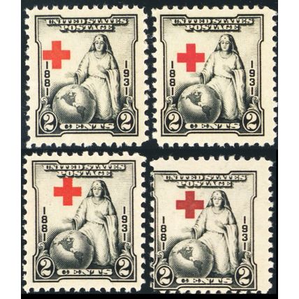 702, Red Cross Shifted In All Four Positions Mint NH -*- Stuart Katz