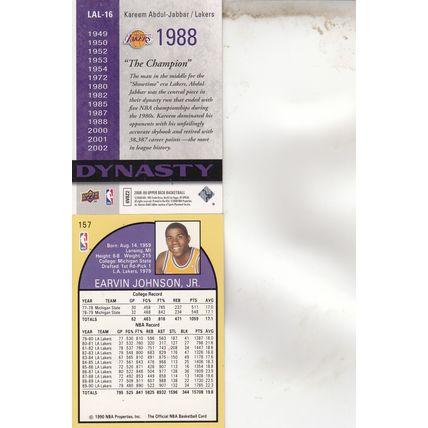 KAREEM ABDUL-JABBAR & MAGIC JOHNSON AUTO 2008/90 LOS ANGELES LAKERS CHAMPIONS