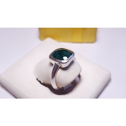 Estate 3.0ct Real Cushion Cut faceted Emerald Brush/bezel SterlingSilver Rg22278