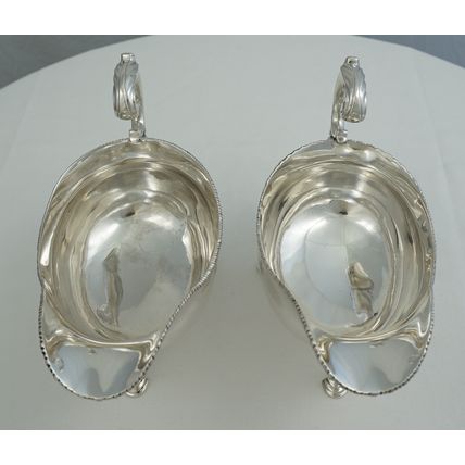 Pair 7 ½" Georgian Silver Rococo Sauce/Gravy Boats, London 1755, 192mm, 740g.