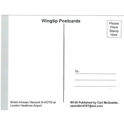 VISCOUNT AIRCRAFT BRITISH AIRWAYS AT HEATHROW AIRPORT CARD NO W 130