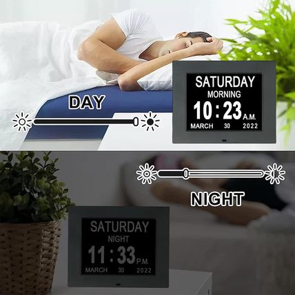 KASTISS 8 Inch Black Digital Calendar Day Clock-Extra Large Impaired Vision Digi