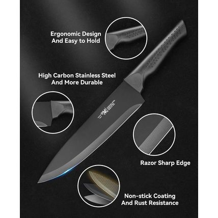 Knife Set, 15 Pcs Kitchen Knife Set with Block Self Sharpening, Dishwasher Safe,