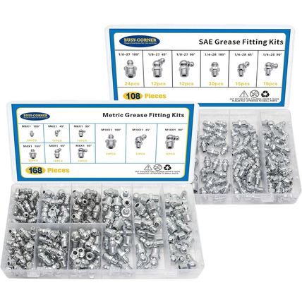 276 PCS SAE & Metric Grease Fittings Kit, Hydraulic Grease Zerks Fittings Standa