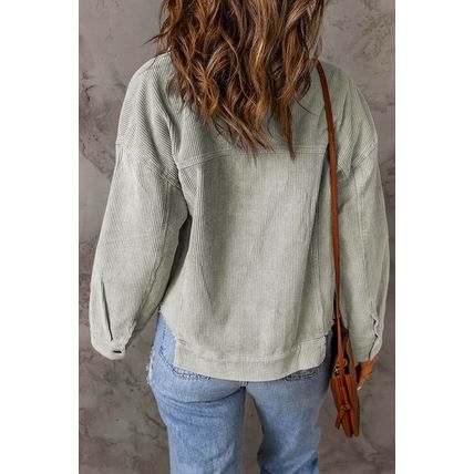 Sky Blue Raw Hem Flap Pockets Cropped Corduroy Jacket