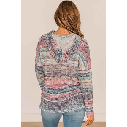Multicolor Striped Print Cable Knit Drop Shoulder Hoodie