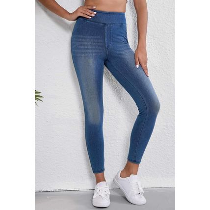 Navy Blue Skinny Elastic Waist Ankle Length Mid Waist Jeggings with Pockets