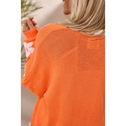 Orange Flower Pattern Drop Shoulder Plus Size Cardigan