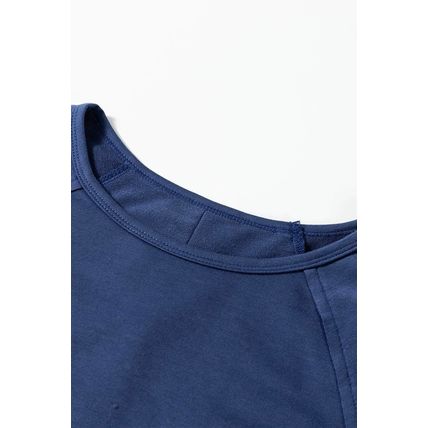 Sail Blue Flower Patchwork Raglan Sleeve Exposed Seam Oversized Top