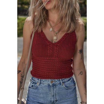 Burgundy Cable Knit Pointelle Slim Fit V Neck Sweater Vest