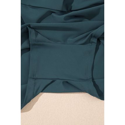 Sea Green Solid Pocketed Crossover High Waist Swim Skort